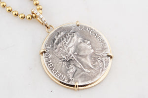 SILVER FRENCH MARITIME MEDAL PENDANT DIAMOND & 9ct GOLD