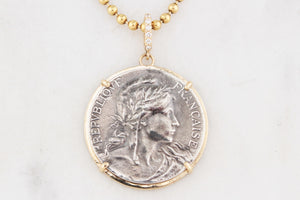 SILVER FRENCH MARITIME MEDAL PENDANT DIAMOND & 9ct GOLD