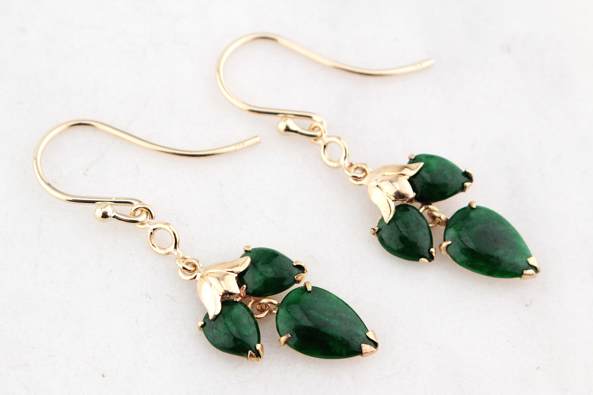 VINTAGE NEPHRITE JADE EARRINGS 14ct & 9ct GOLD