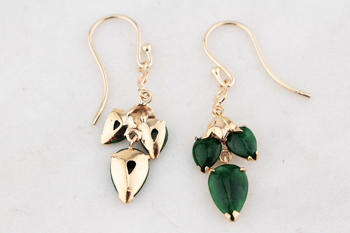 VINTAGE NEPHRITE JADE EARRINGS 14ct & 9ct GOLD