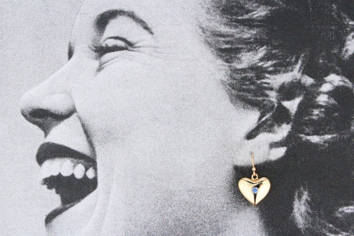 VINTAGE SAPPHIRE HEART EARRINGS 9ct GOLD