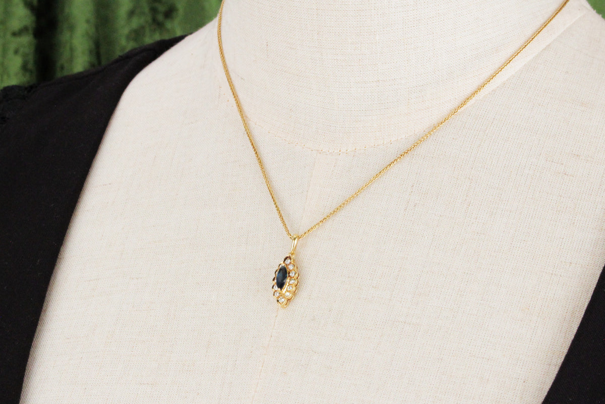 MODERN SAPPHIRE &amp; DIAMOND PENDANT 18ct GOLD