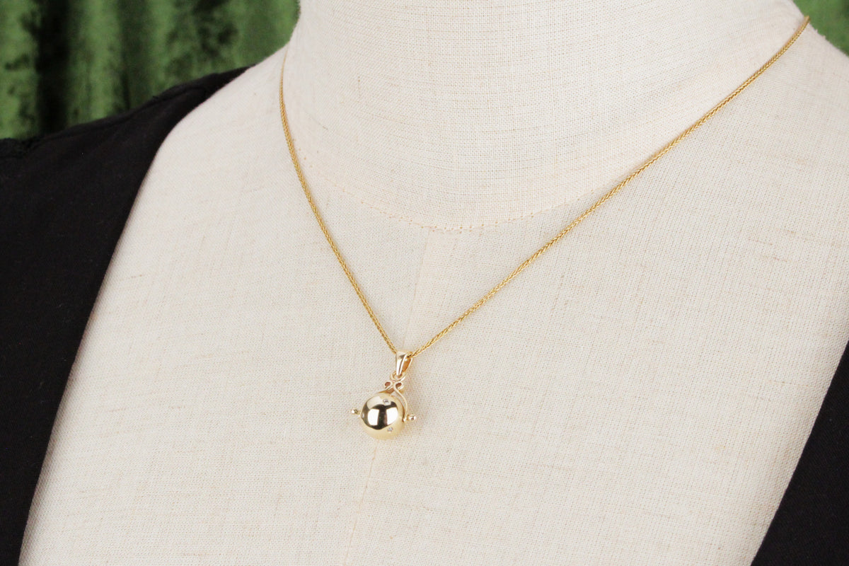 ANTIQUE EDWARDIAN DIAMOND SPINNING GLOBE PENDANT 9ct GOLD