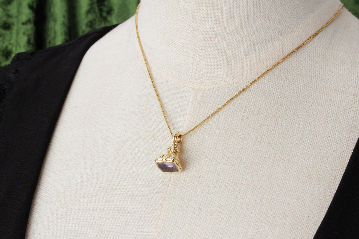 ANTIQUE VICTORIAN AMETHYST INTAGLIO FOB SEAL 9ct GOLD