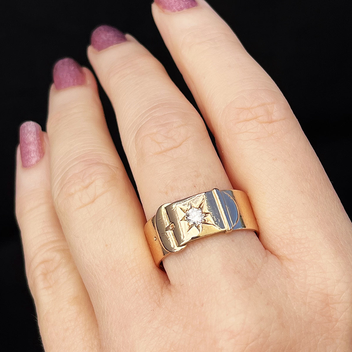 ANTIQUE EDWARDIAN c1900 DIAMOND BUCKLE RING 9ct GOLD
