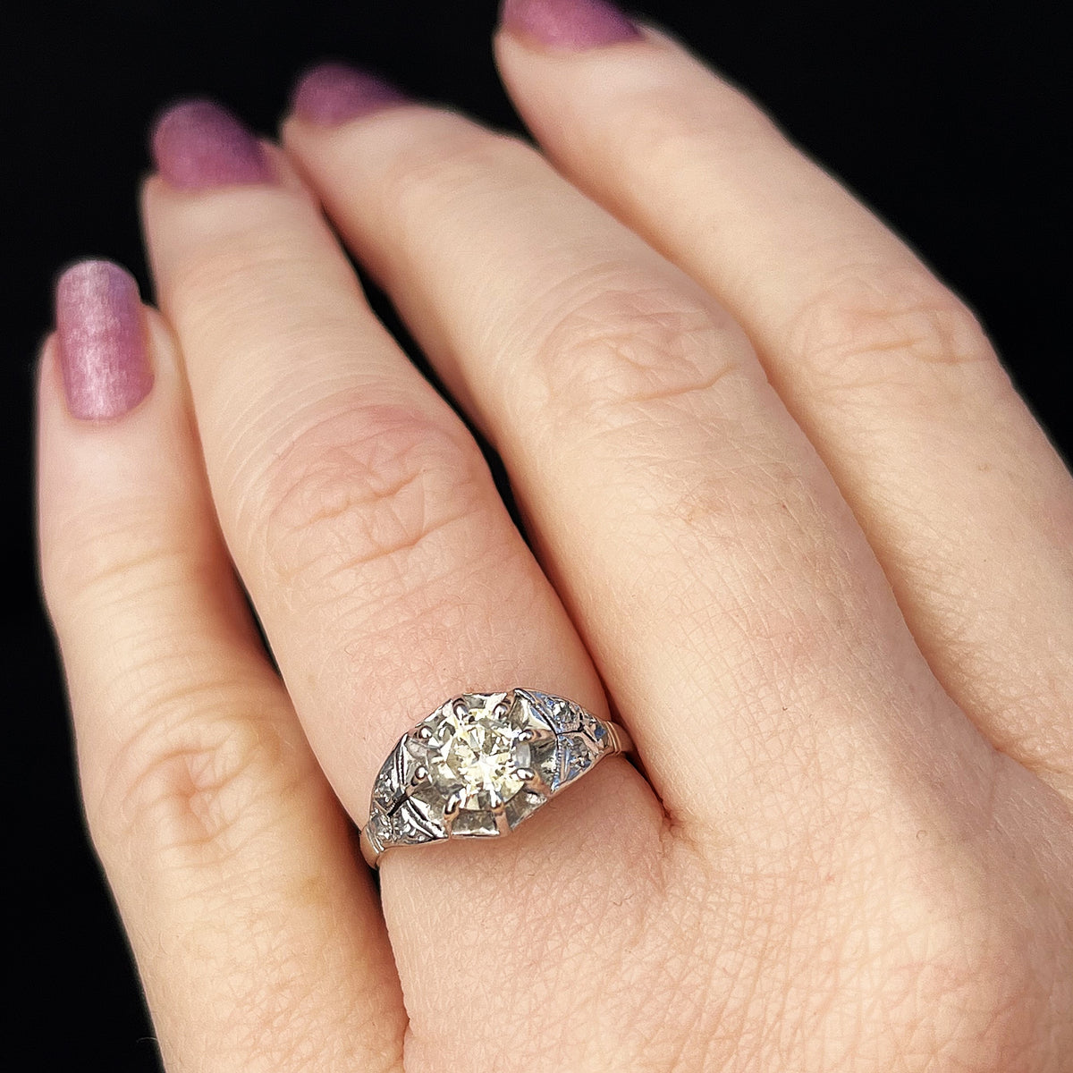 ANTIQUE EDWARDIAN c1915 PLATINUM .84ct DIAMOND RING