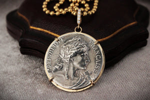 SILVER FRENCH MARITIME MEDAL PENDANT DIAMOND & 9ct GOLD