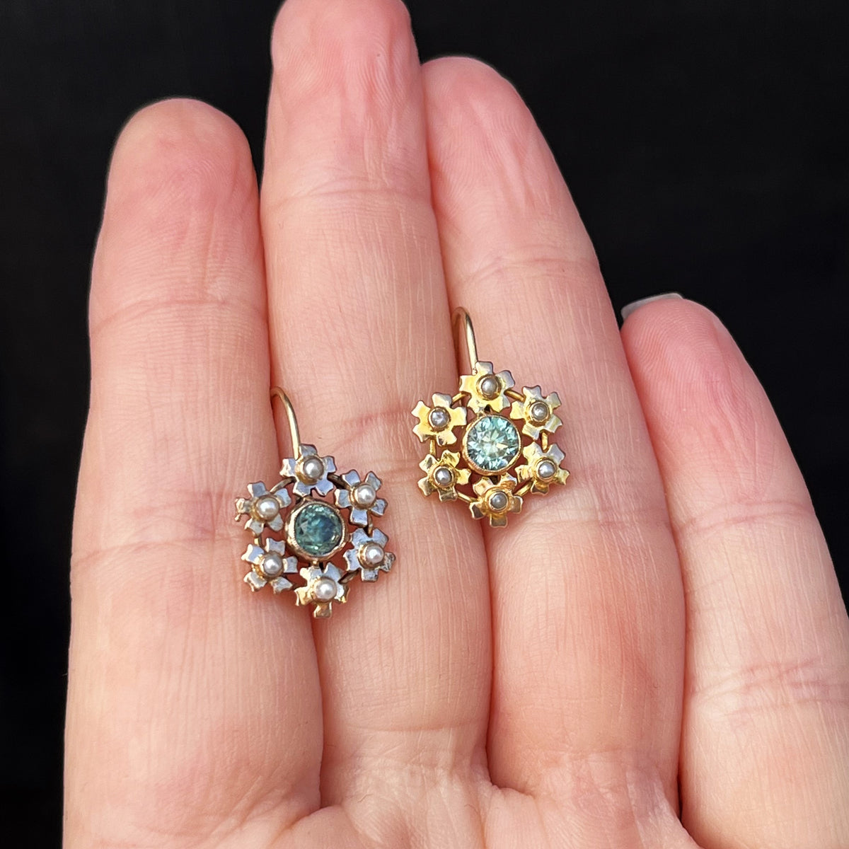 ANTIQUE EDWARDIAN c1915 ZIRCON EARRINGS 9ct GOLD