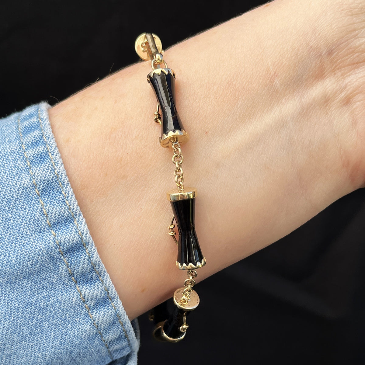 ANTIQUE EDWARDIAN c1915 BLACK CORAL BRACELET 9ct GOLD