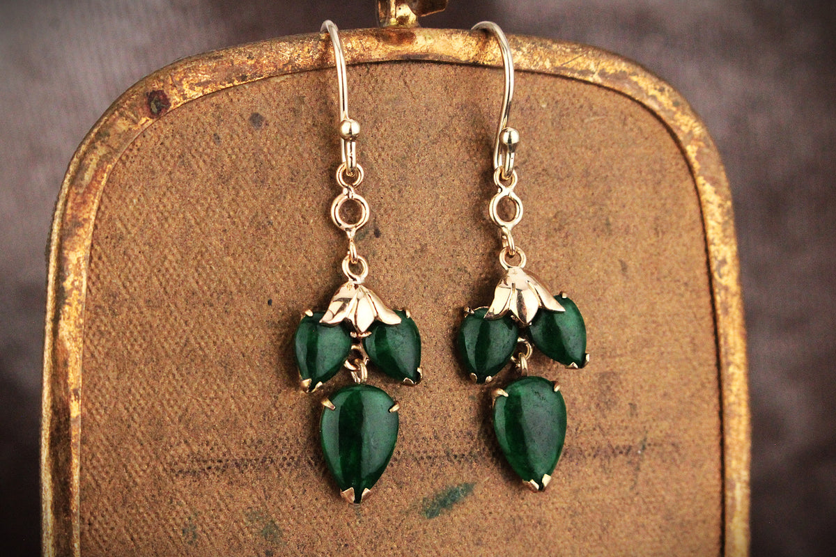 VINTAGE NEPHRITE JADE EARRINGS 14ct & 9ct GOLD