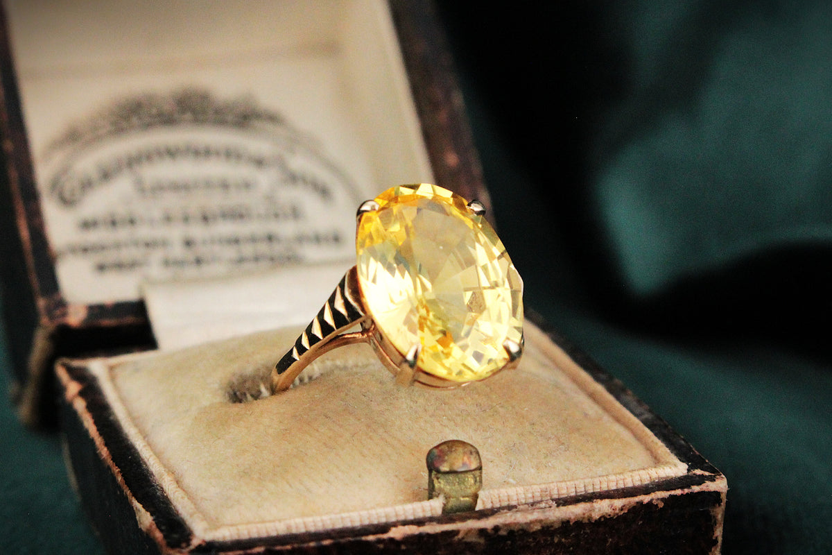 VINTAGE MID-CENTURY 6ct CITRINE COCKTAIL RING 9ct GOLD