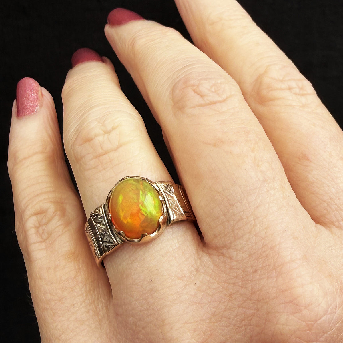 ANTIQUE VICTORIAN c1880’s FIRE OPAL RING 15ct GOLD
