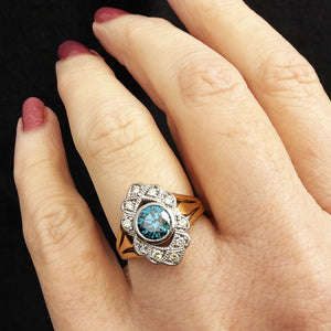 VINTAGE BLUE & WHITE DIAMOND RING 18ct GOLD