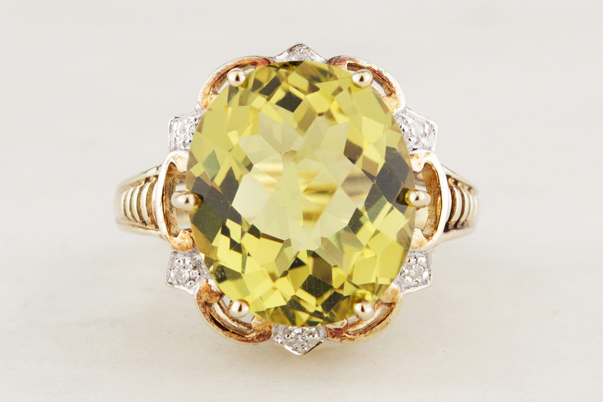 RETRO 8.2ct CITRINE &amp; DIAMOND RING IN 9ct GOLD