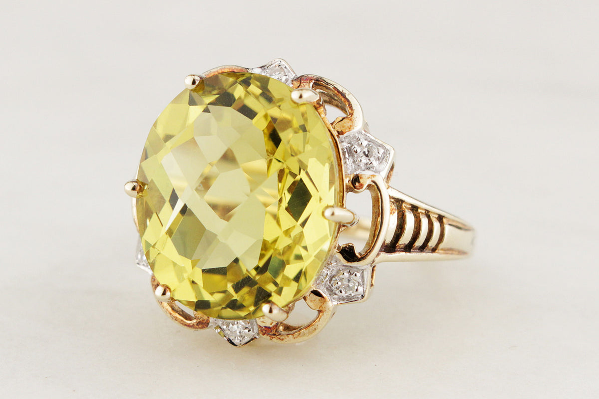 RETRO 8.2ct CITRINE &amp; DIAMOND RING IN 9ct GOLD