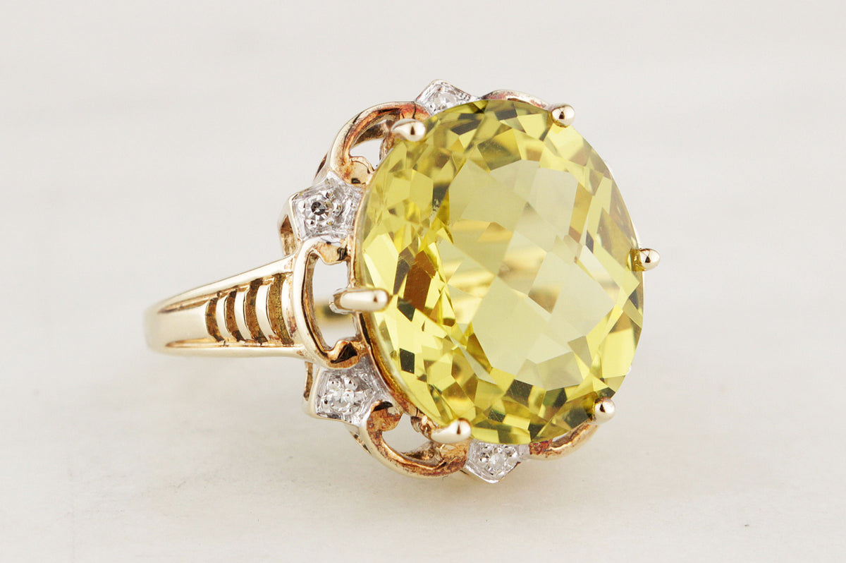 RETRO 8.2ct CITRINE &amp; DIAMOND RING IN 9ct GOLD
