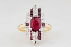 ART DECO PIGEON BLOOD RUBY & DIAMOND RING 18ct GOLD