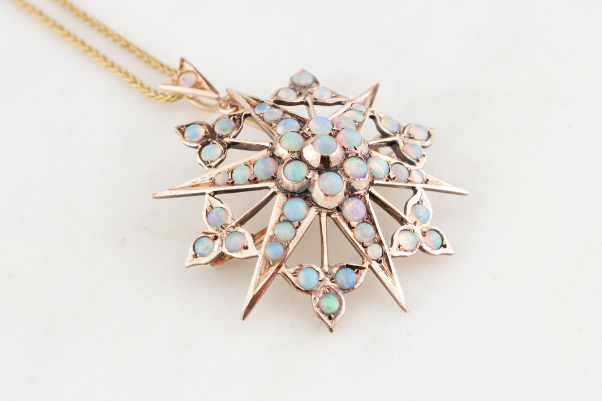 ANTIQUE EDWARDIAN OPAL STARBURST PENDANT/BROOCH IN 15ct GOLD