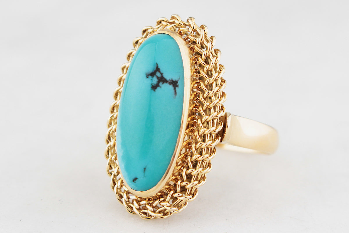 VINTAGE c1940’s TURQUOISE RING 18ct GOLD