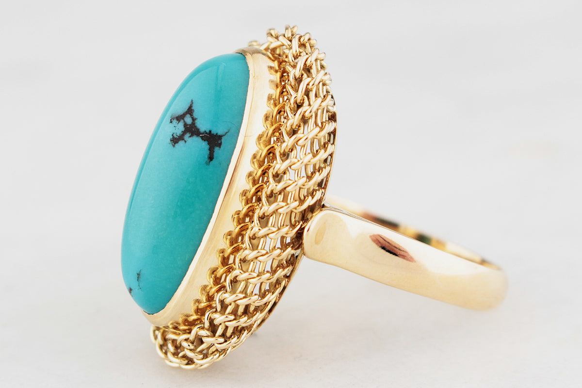 VINTAGE c1940’s TURQUOISE RING 18ct GOLD