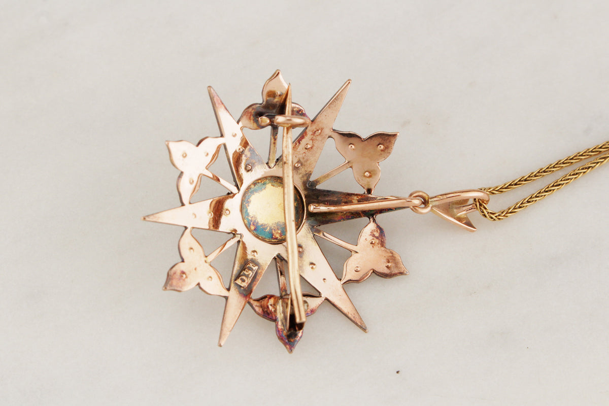 ANTIQUE EDWARDIAN OPAL STARBURST PENDANT/BROOCH IN 15ct GOLD