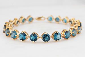 VINTAGE 35ct LONDON BLUE TOPAZ BRACELET 9ct GOLD