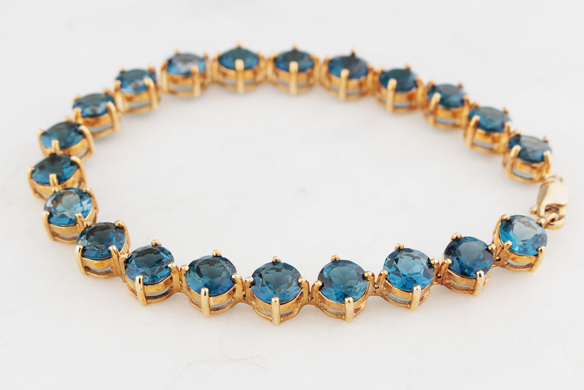 VINTAGE 35ct LONDON BLUE TOPAZ BRACELET 9ct GOLD