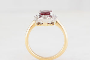 ART DECO PIGEON BLOOD RUBY & DIAMOND RING 18ct GOLD