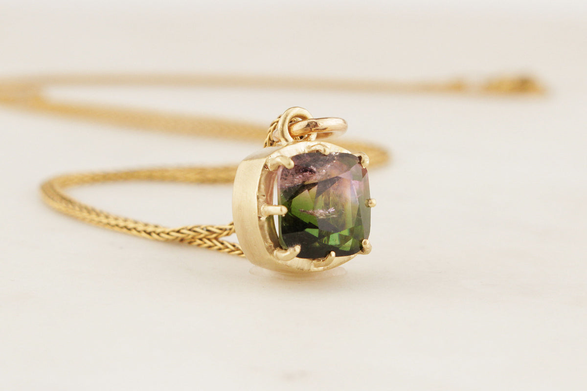 CUSTOM BI-COLOUR TOURMALINE PENDANT IN 9ct GOLD