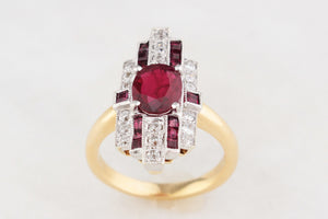 ART DECO PIGEON BLOOD RUBY & DIAMOND RING 18ct GOLD