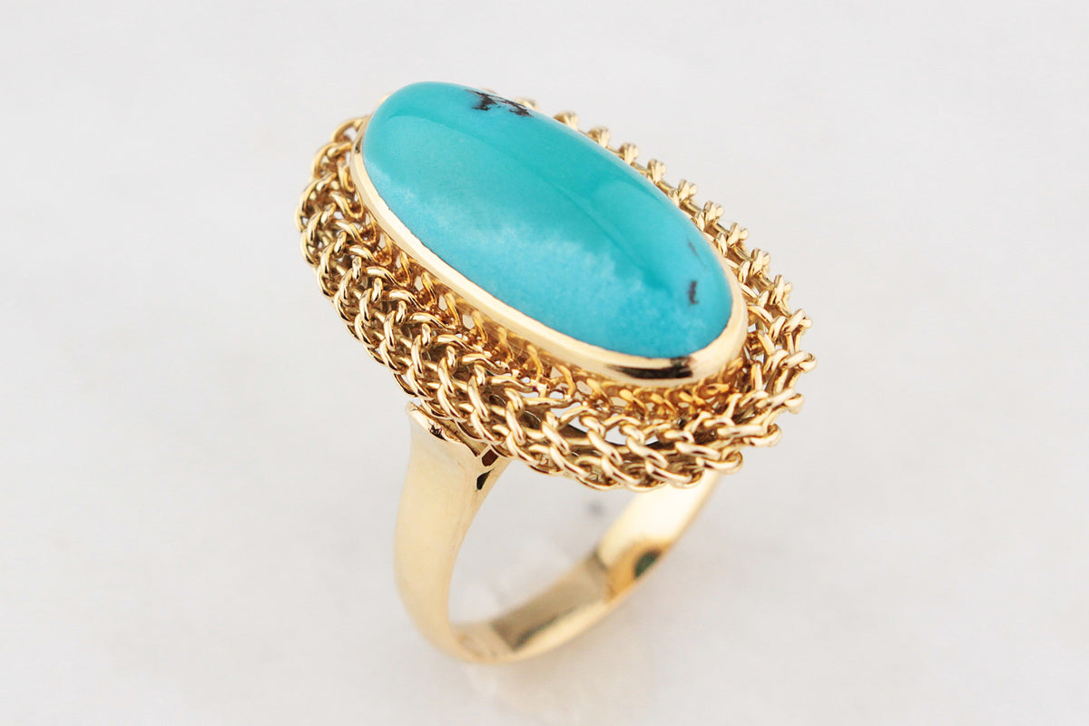 VINTAGE c1940’s TURQUOISE RING 18ct GOLD
