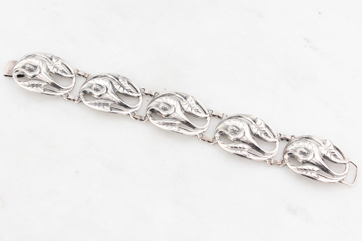 VINTAGE DANECRAFT 'LILIES' BRACELET STERLING SILVER