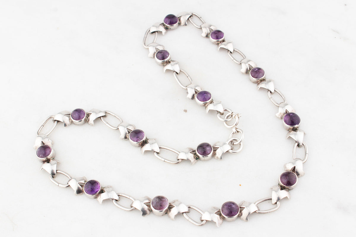 VINTAGE MID-CENTURY 21.84ct AMETHYST NECKLACE STERLING SILVER
