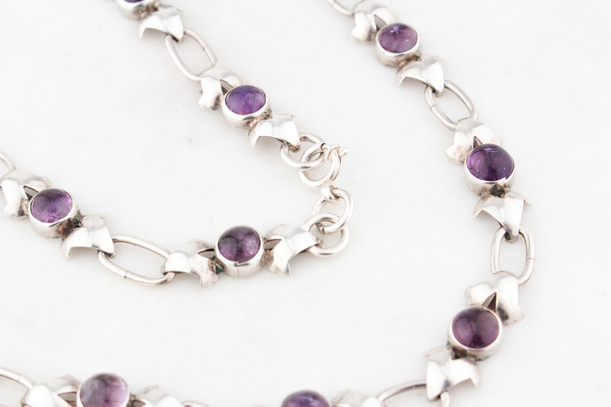 VINTAGE MID-CENTURY 21.84ct AMETHYST NECKLACE STERLING SILVER