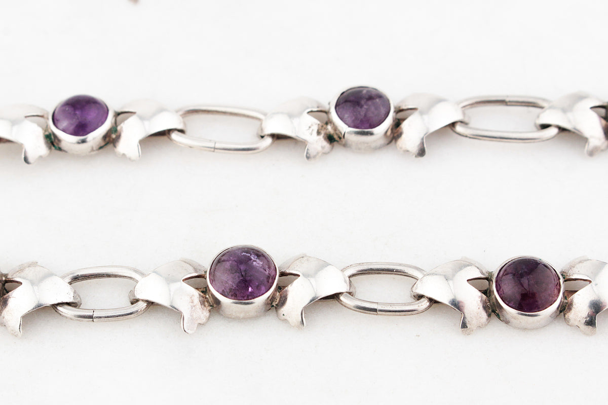 VINTAGE MID-CENTURY 21.84ct AMETHYST NECKLACE STERLING SILVER