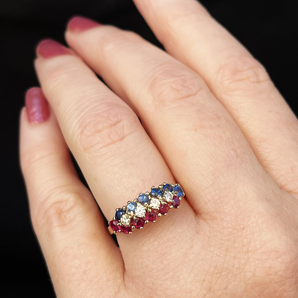 VINTAGE c1950 RUBY, DIAMOND &amp; SAPPHIIRE RING 18ct GOLD