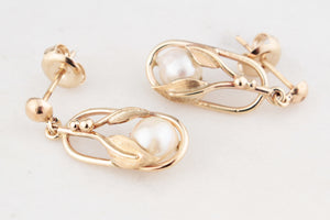 ANTIQUE ART NOUVEAU AKOYA PEARL EARRINGS 9ct GOLD