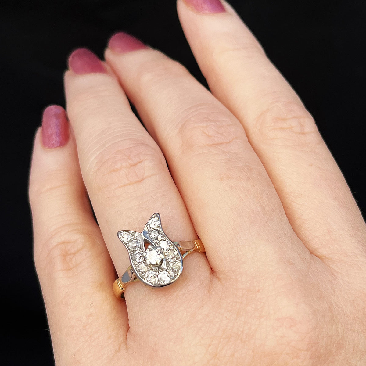 ANTIQUE EDWARDIAN c1915 .68ct DIAMOND HORSESHOE RING 18ct GOLD