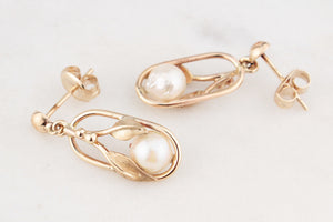 ANTIQUE ART NOUVEAU AKOYA PEARL EARRINGS 9ct GOLD
