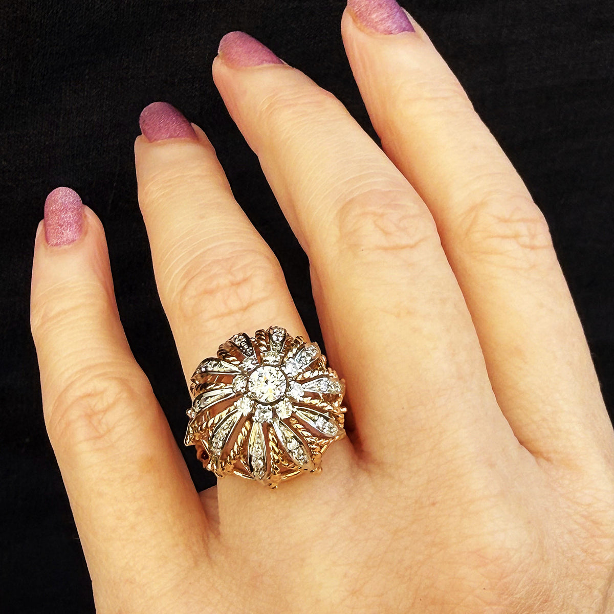 VINTAGE 1940’s .93CT DIAMOND BOMBE RING 14ct GOLD