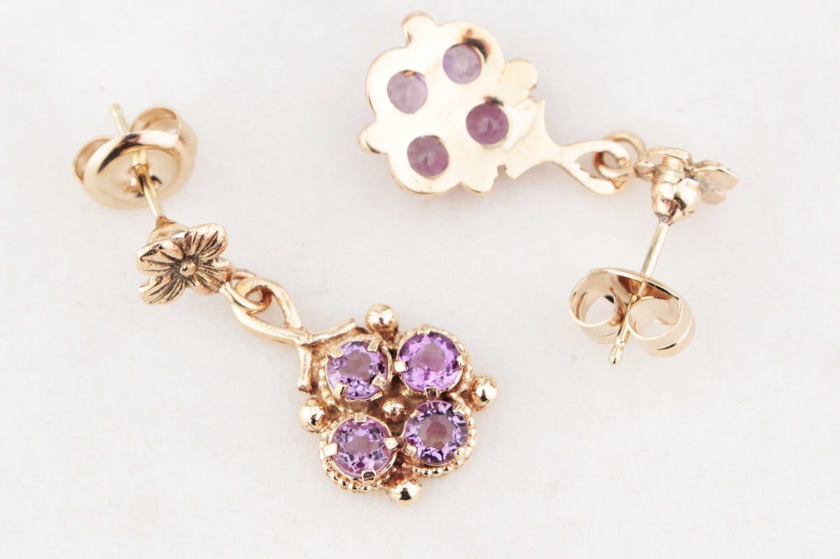 ANTIQUE EDWARDIAN AMETHYST EARRINGS 9ct GOLD