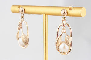 ANTIQUE ART NOUVEAU AKOYA PEARL EARRINGS 9ct GOLD