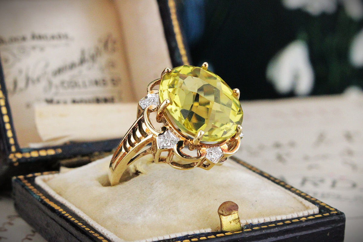 RETRO 8.2ct CITRINE &amp; DIAMOND RING IN 9ct GOLD