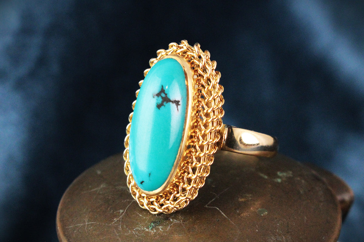 VINTAGE c1940’s TURQUOISE RING 18ct GOLD