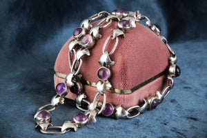 VINTAGE MID-CENTURY 21.84ct AMETHYST NECKLACE STERLING SILVER