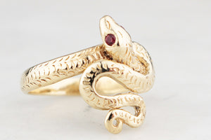 VINTAGE RUBY SERPENT RING 9ct GOLD