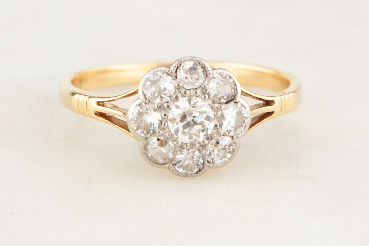 EDWARDIAN DIAMOND DAISY RING 18CT YELLOW GOLD