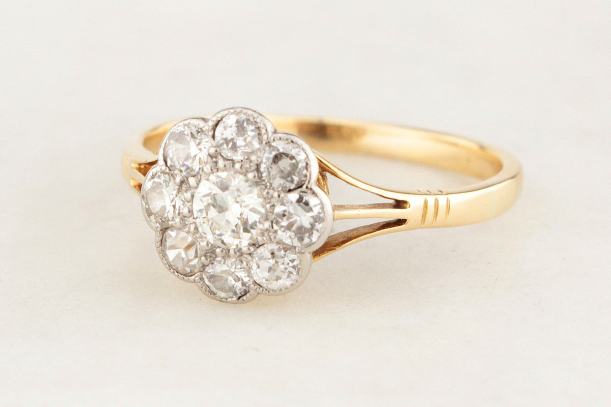 EDWARDIAN DIAMOND DAISY RING 18CT YELLOW GOLD