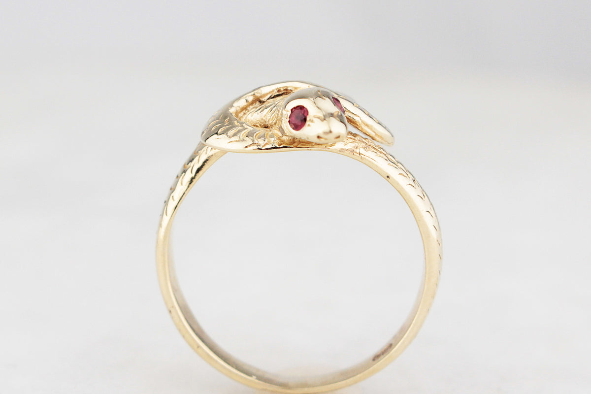 VINTAGE RUBY SERPENT RING 9ct GOLD