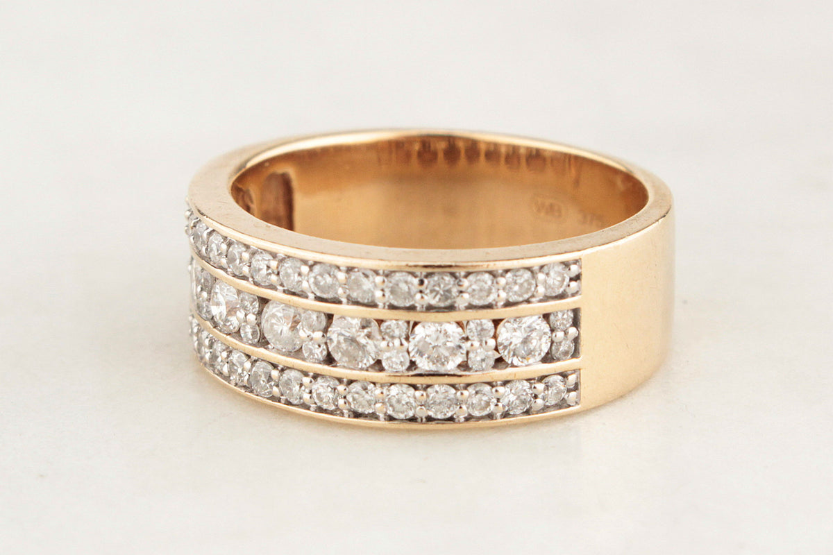 VINTAGE TRIPLE ROW 1.15ct DIAMOND BAND 9ct GOLD